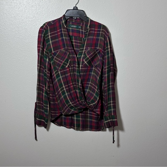 Lauren Ralph Lauren Women Plaid Blouse LongSleeve Surplice Hi-low‎ Shirt size XS - Picture 1 of 8